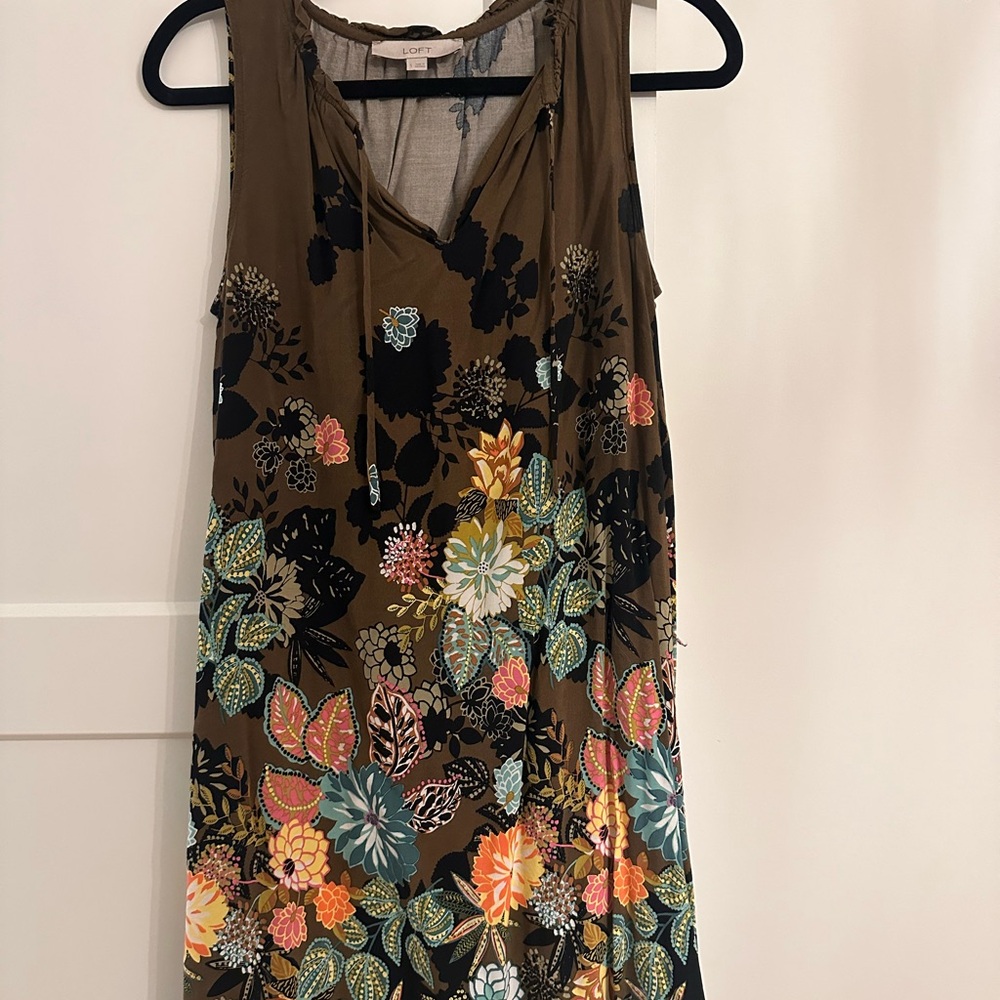 LOFT Green Sundress Sleeveless Scoop Neck Mini